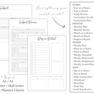 Printable Homeschool Planner, Downloadable Homeschool Organiser, Academic Lesson Planner, Happy Planner Inserts, Classic Style & Theme, Everything You Would Need