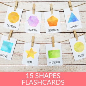 Aquarelle 2D formes Flashcards imprimables préscolaire, cartes de forme Montessori, activités pour tout-petits, activité de maternelle Homeschool, PreK
