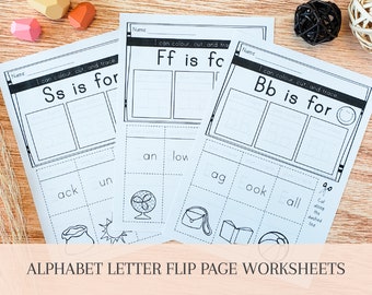 Alphabet Letter Flip Page Preschool Printables, ABC Worksheets, PreK and Kindergarten Learning, Teaching Education Resource, Kids Activity