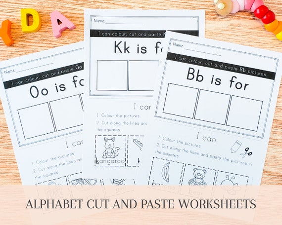 alphabet preschool printables abc color cut paste worksheets etsy india