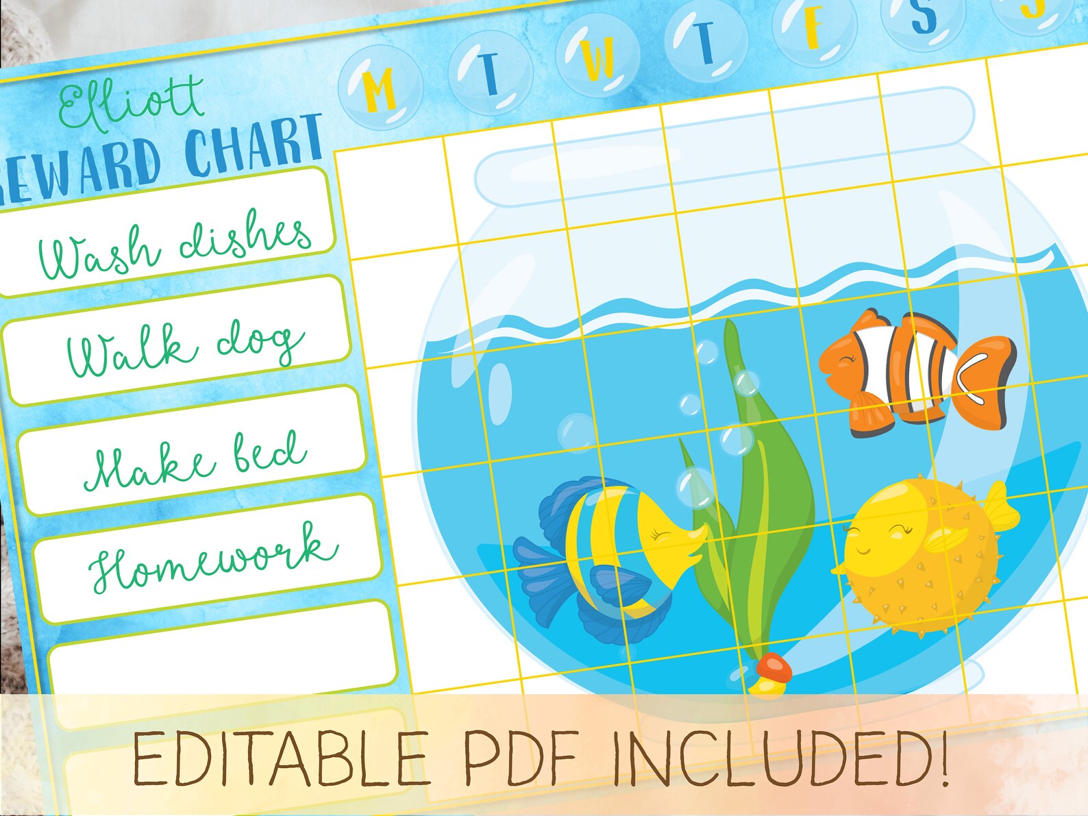 Fish Bowl Chore Chart Toddler Reward Chart Editable Etsy