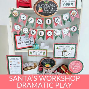 Jeu dramatique de l’atelier du Père Noël, jeu de simulation imprimable au pôle Nord de Noël, jeu dramatique à l’école à la maison, jeu de rôle pour tout-petits, imprimable préscolaire