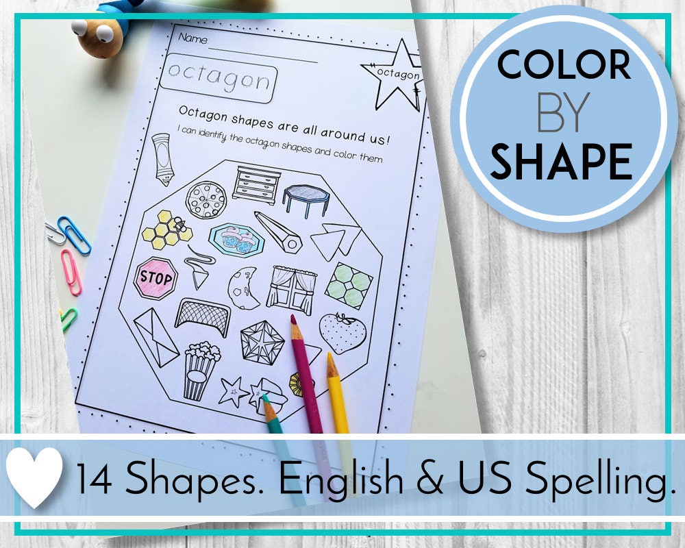 Color by Shape Printables, Fun Digital Classroom Resources for Preschool, Kindergarten, Homeschool Education and Learning Fine Motor Skills.