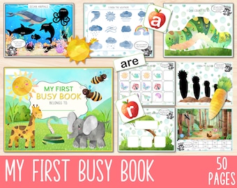Toddler Busy Book, Printable Montessori Busy Book, Quiet Baby Busy Book Activities, Early Learning Binder Kindergarten Homeschool Worksheets