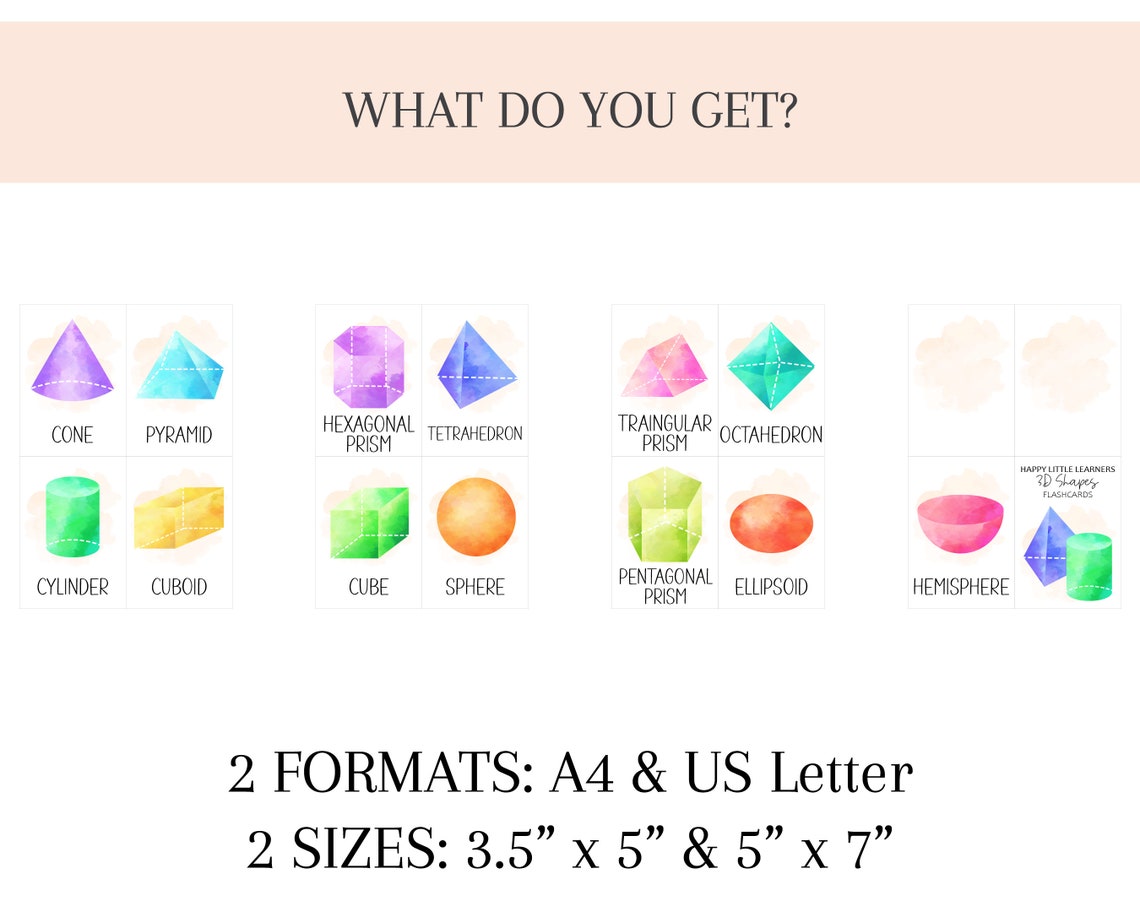 Watercolor 3D Shapes Flashcards Preschool Printables - Etsy