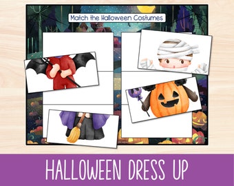 Halloween Printable Matching Game,Toddler Halloween Printable Activity, Kids Preschool Trick or Treat Dress Up Learning Activities