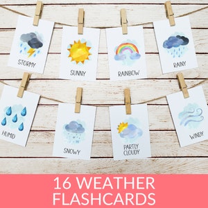 Weather Flashcards Preschool Printables, Montessori Cards, Toddler Flashcards, Homeschool Kindergarten Activity, Preschool Activities, PreK