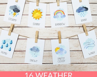 Weather Flashcards Preschool Printables, Montessori Cards, Toddler Flashcards, Homeschool Kindergarten Activity, Preschool Activities, PreK
