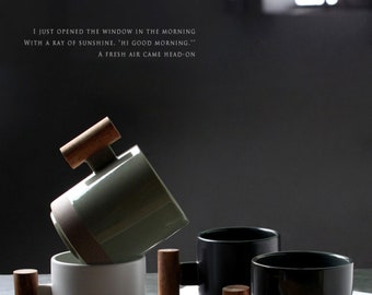 Large Stoneware Coffee Mug Modern Coffee Mugs Tea Cups with Golden Handle Ceramic White and Black Dotty Pattern