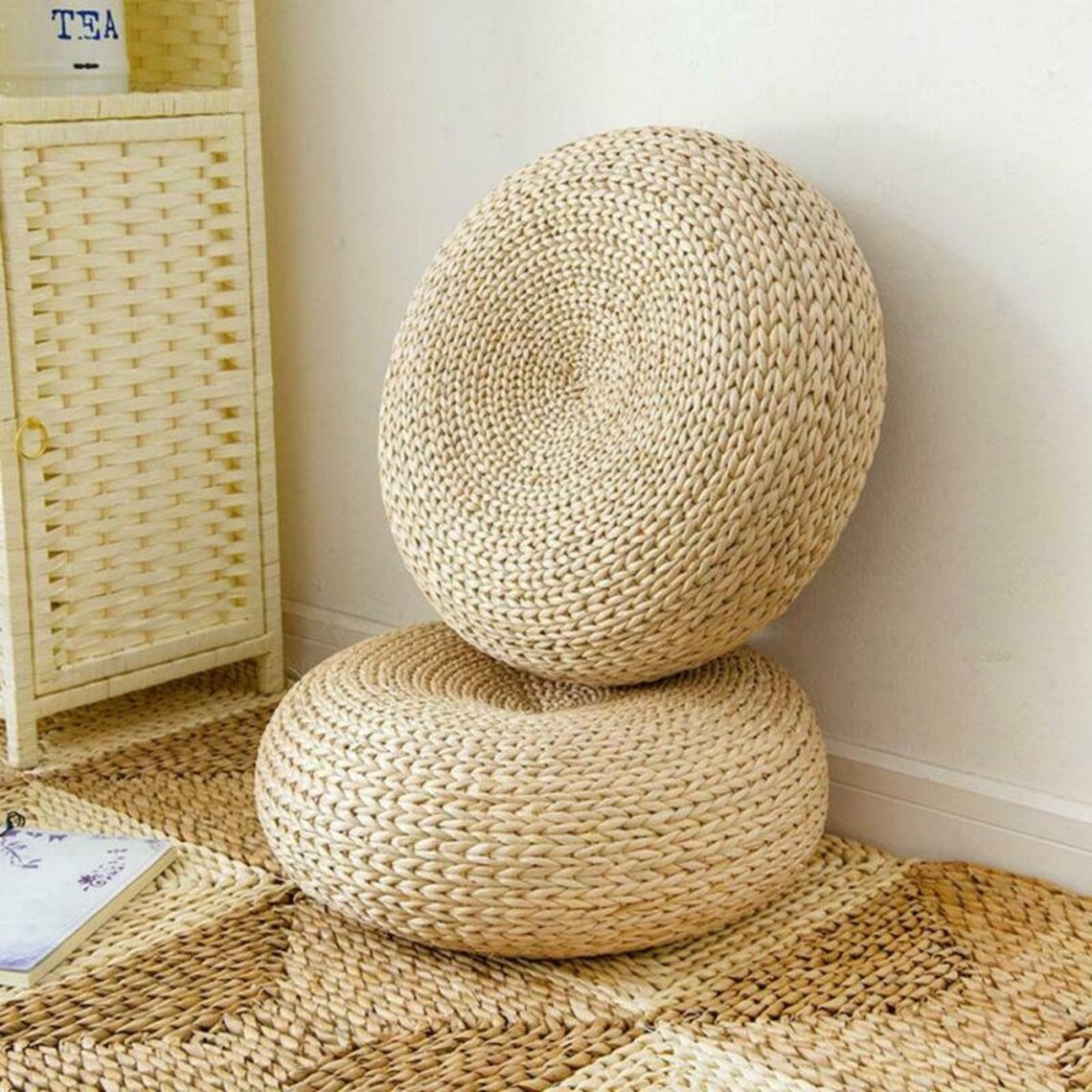 Straw Pouf Boho Pouf Japanese Round Floor Cushion Tatami Etsy