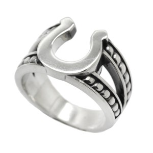 Lucky Horseshoe Justified Mens Signet Ring – Chunky Sterling Silver Mens Ring with Braided Rope – Protection Ring for Men