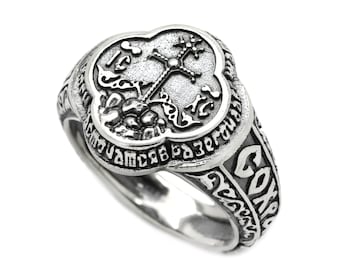 Jesus Christ Mens Signet Ring - Orthodox Christian Jewelry - 925 Sterling Silver Ring for Men