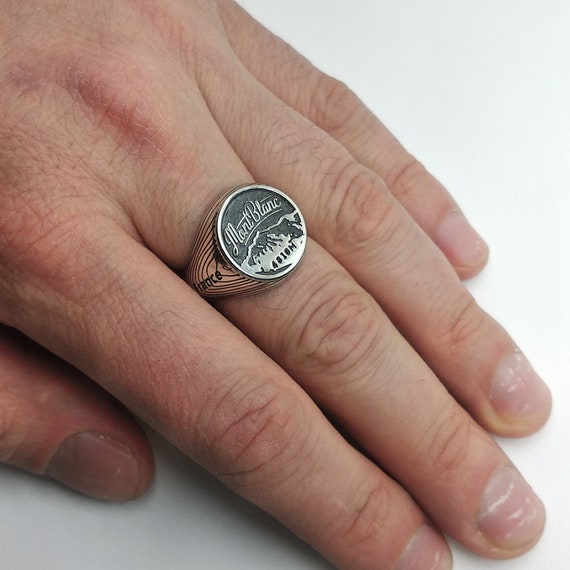 Mont Blanc Mens Signet Ring, Sterling Silver 925, Gift for Rock