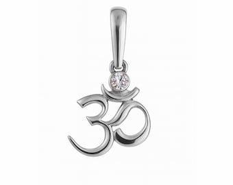 Colgante de plata 925 con símbolo Om • Joyería espiritual hindú budista • Circonita blanca
