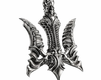 Colgante de tridente gótico de plata de ley para hombre, joyería oscura alternativa