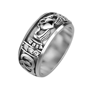 Claddagh Engagement Ring Band, Irish Wedding Ring - 925 Sterling Silver