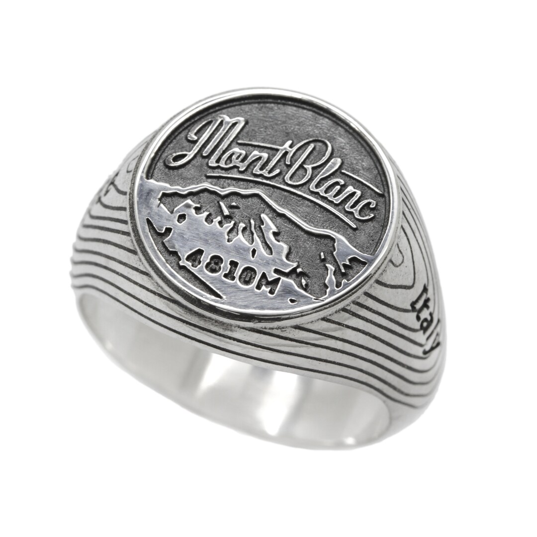 Mont Blanc Mens Signet Ring, Sterling Silver 925, Gift for Rock