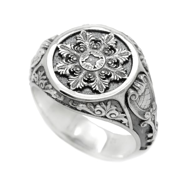 Barocco Baroque Old-fashion Style Mens Signet Ring - Sterlings Silver 925 Ring -  inspired by Ancient Jewelry