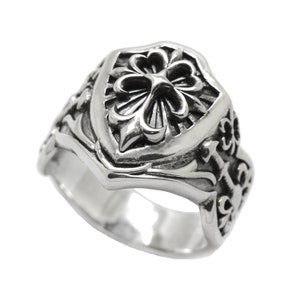 Fleur de Lis Cross Men&#39;s Ring Silver 925