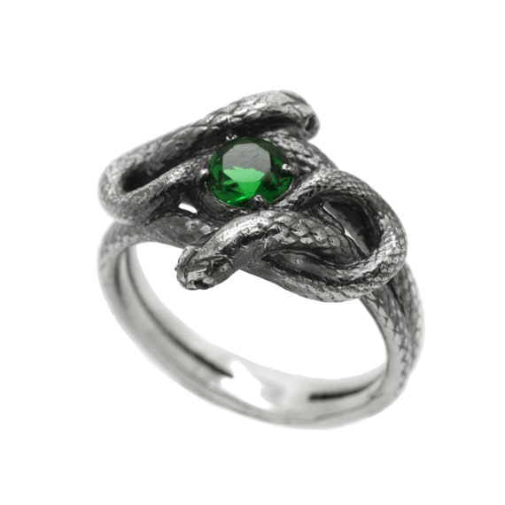 Bague Argent Massif Motif Serpent Avec Tête Sertie De Zirconiums - Taille 55