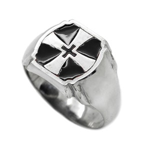 Knighta Cross Mens Signet Ring - Sterling Silver 925 Ring with Enamel
