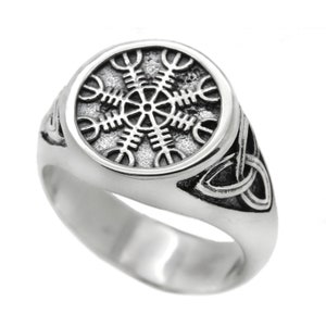 Celtic Runic Wheel Mens Signet Ring - Sterling Silver 925