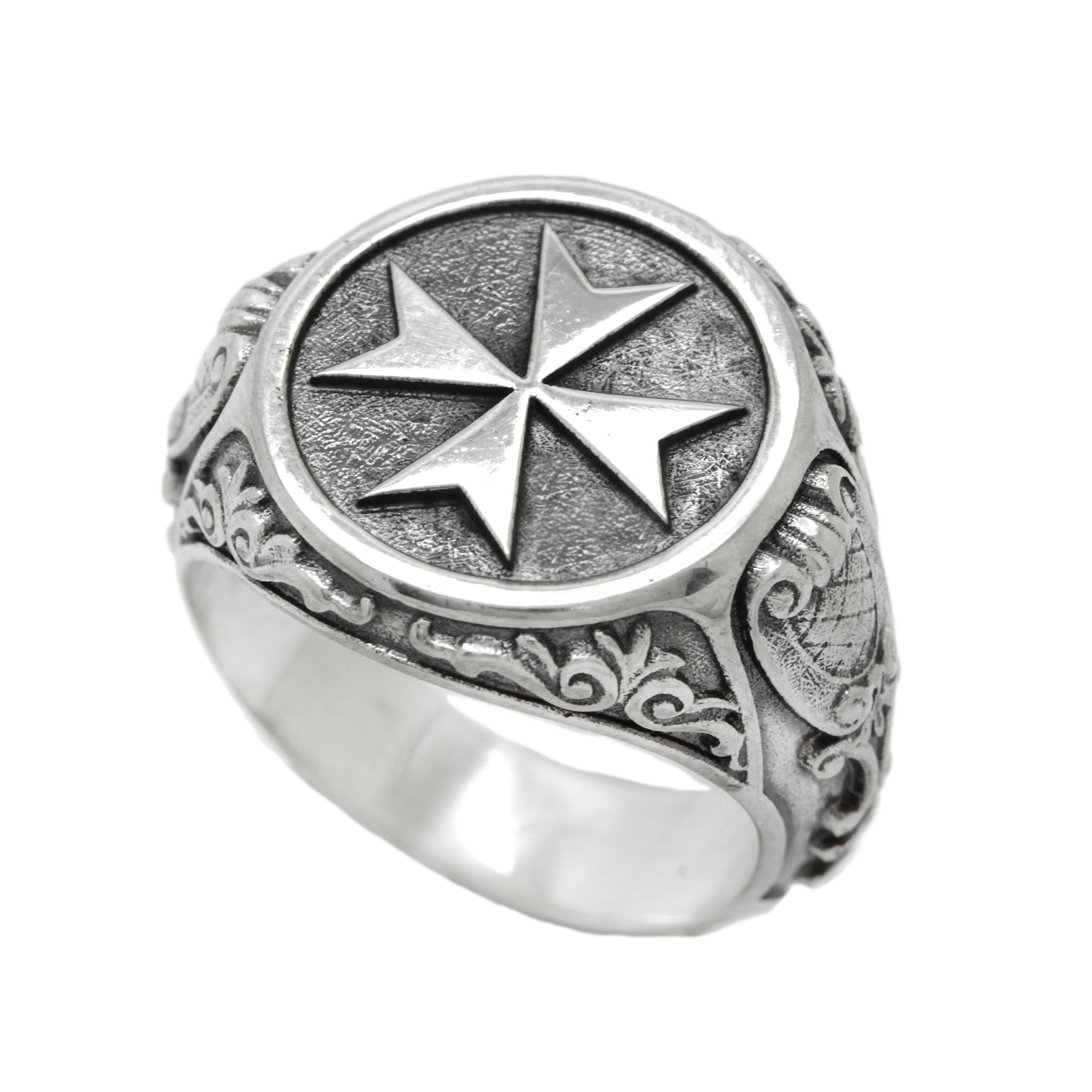 Maltese Cross With Black Enamel Biker Ring 13 G 925 Sterling -  Norway