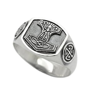 Thors Hammer Mjolnir Mjölnir - Mens Signet Ring - Sterling Silver Ring