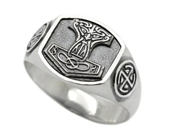Thors Hammer Mjolnir Mjölnir - Mens Signet Ring - Sterling Silver Ring