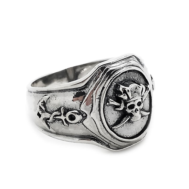 Pirate Skull Ring, Santa Muerte, Sea Anchor Men Silver Ring image 2
