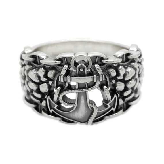 アクセサリー A Man Marine Chain Ring silver925 Sea Anchor and Chain Men's Sterling Silver Ring - Etsy