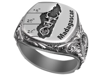 Anillo de viaje de Madagascar • Sello de plata esterlina para hombre • Herencia africana