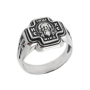 Jesus Christ Men&#39;s Cross Ring Silver 925