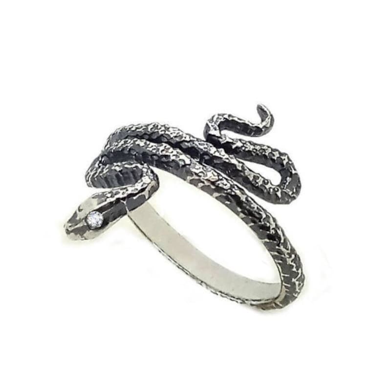 Snake Ring with Zircons Silver 925 Etsy