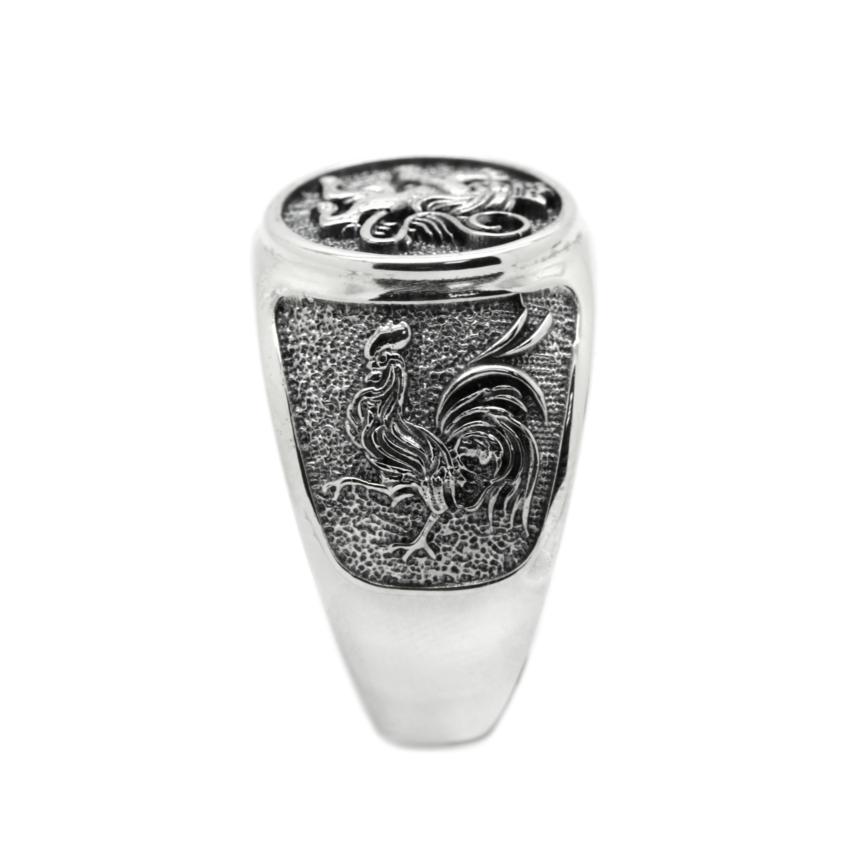 Lion and Roosters Coat of Arms Silver 925 Mens Ring Etsy
