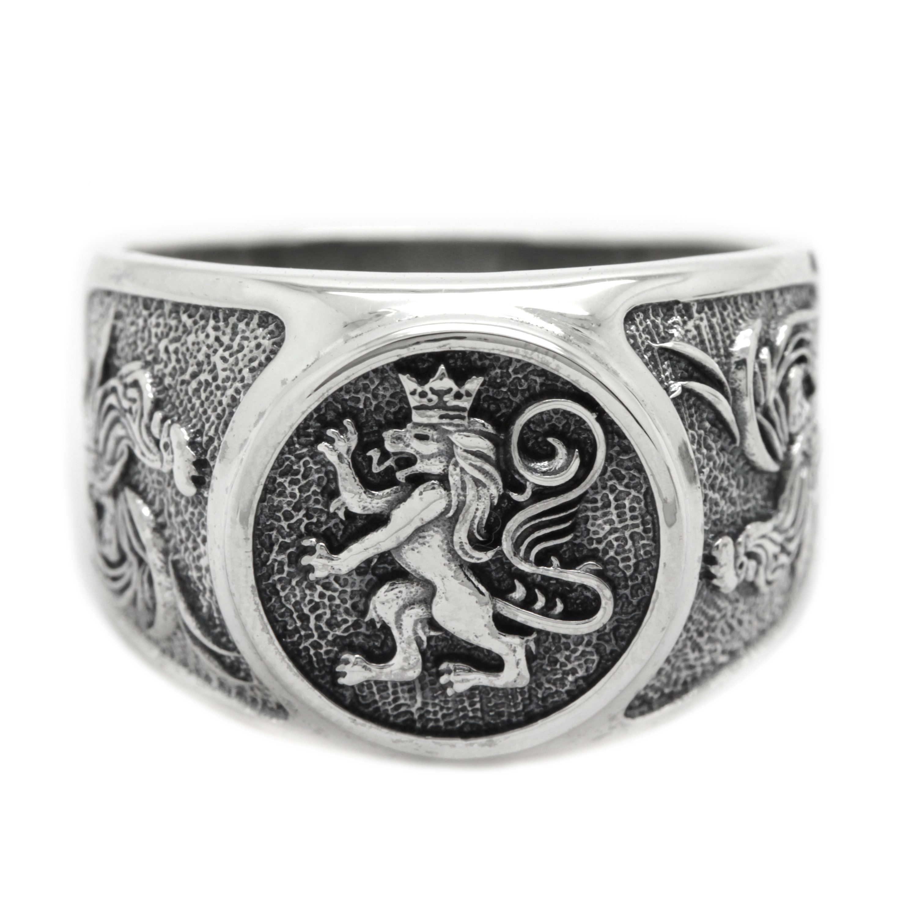 Lion and Roosters Coat of Arms Silver 925 Mens Ring Etsy