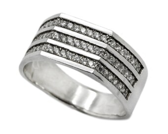 Raw Gemstones Mens Ring Silver 925 White Raw Zircons