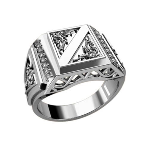 Mens Signet Ring - Classic Sterling Silver 925 with Zirconia