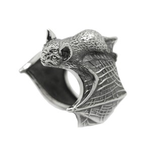 Anillo ajustable de plata de ley con diseño de murciélago y ratón