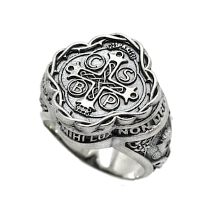 Saint Benedict Exorcism Ring – Catholic Signet Ring for Men & Women – Sterling Silver Religious Jewelry Gift