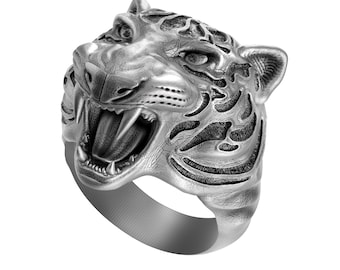 Anillo de tigre de plata de ley – Joyería artesanal para motociclistas, anillo de sello para hombre