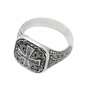 Orthodox Christian men's signet ring available in sterling silver or with a gold cross on top. Antique religious jewelry with engraved inner band. A symbolic gift for men of faith, ideal for baptism, wedding, or spiritual milestones. Inspired by Orthodox and Catholic traditions with personalized engraving options.