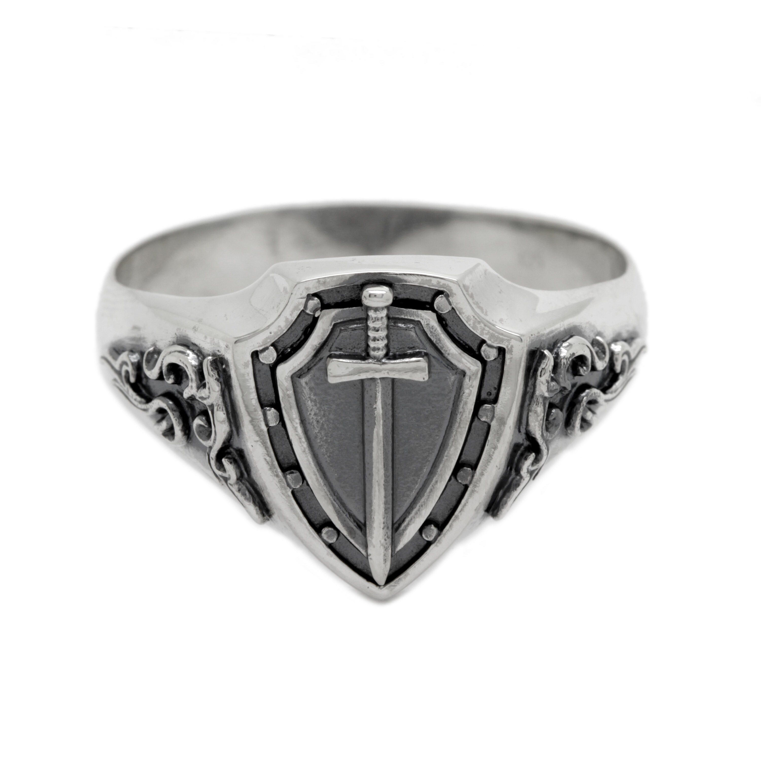 Shield and Sword Men's Ring Silver 925