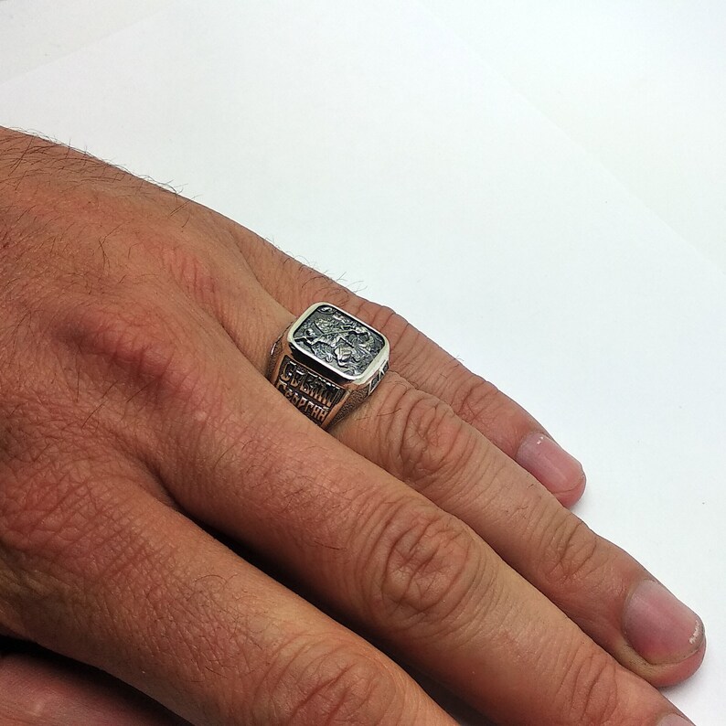 Slavic Orthodox Signet Ring – Square Silver Ring for Men – Christian ...
