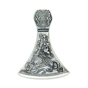 Axe of Perun Pendant – Slavic God Amulet Necklace, Viking Pagan Jewelry, Ethnic Totem Symbol, Large Silver Axe Pendant for Men