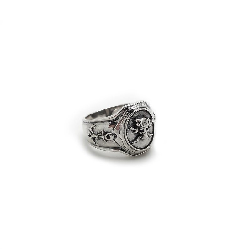 Pirate Skull Ring, Santa Muerte, Sea Anchor Men Silver Ring image 4