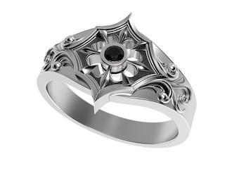 Anillo de compromiso gótico • Anillo de bodas para mujer • Circón negro o granate rojo en plata de ley oxidada