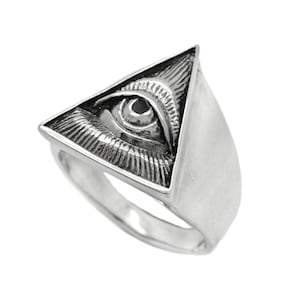 All Seeing Eye of  Providence  -  Evil Eye Ring, Triangle Delta, Sterling Silver Mens Signet Ring Ring