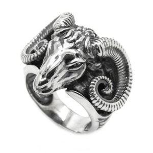 Huge Ram Mens Signet Ring • Aries Zodiac Ring • Sterling Silver Mens Ring
