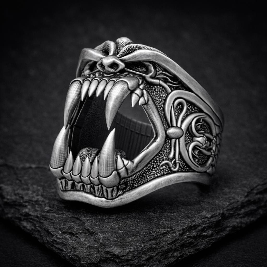 Dracula Gothic Vampire Fang Ring – Goth Sterling Silver Mens Signet ...